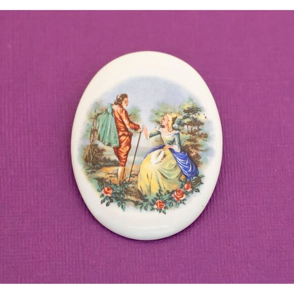Vintage Mid Century Oval Painting Brooch - Q15 - Picture 1 of 2
